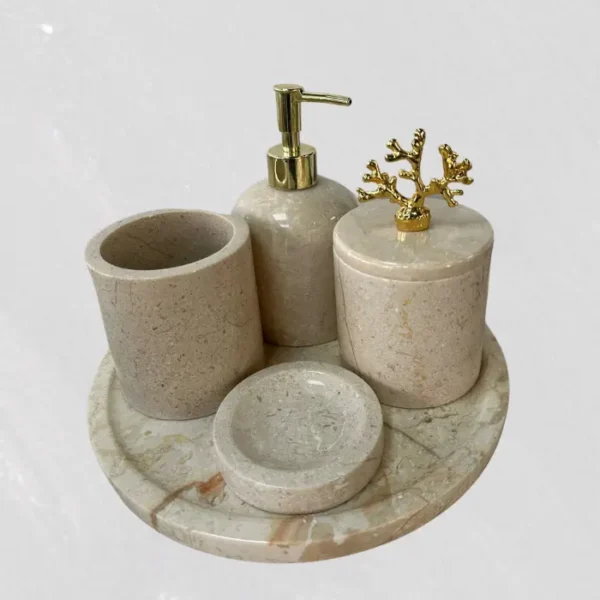 Bej Gold 5'li Mermer Banyo Seti