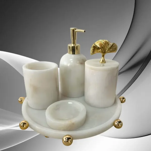 Gold Toplu 5'li Mermer Banyo Seti