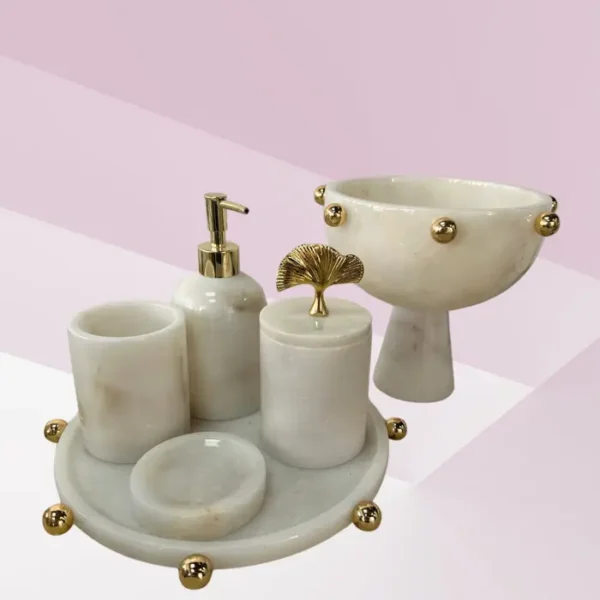 Gold Toplu 6'lı Mermer Banyo Seti