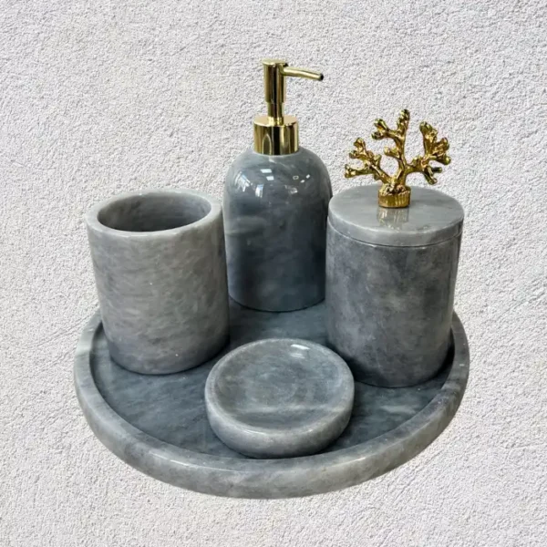 Gri Gold 5'li Mermer Banyo Seti