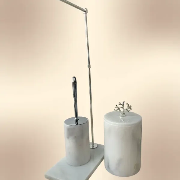 Aura Line – Gümüş Detaylı Mermer Banyo Seti