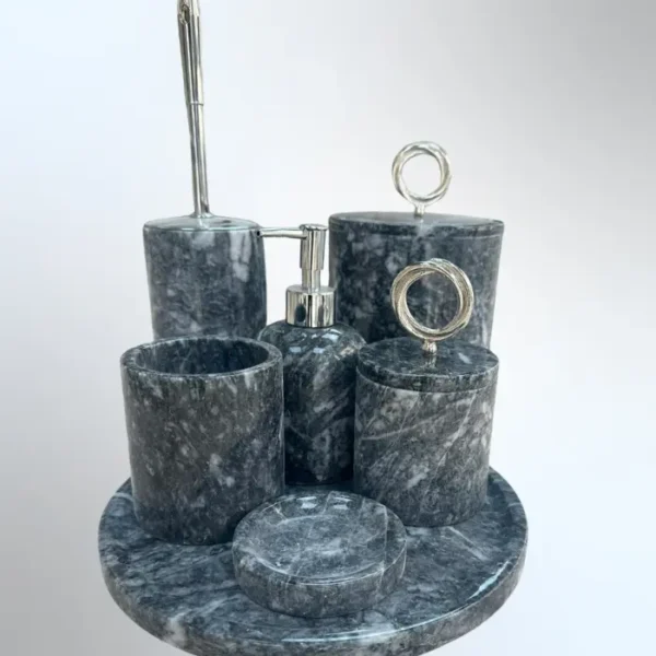 Bursa Siyahı 7'li Mermer Banyo Seti