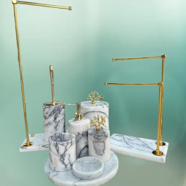 Leylak Gold 9'lu Mermer Banyo Seti