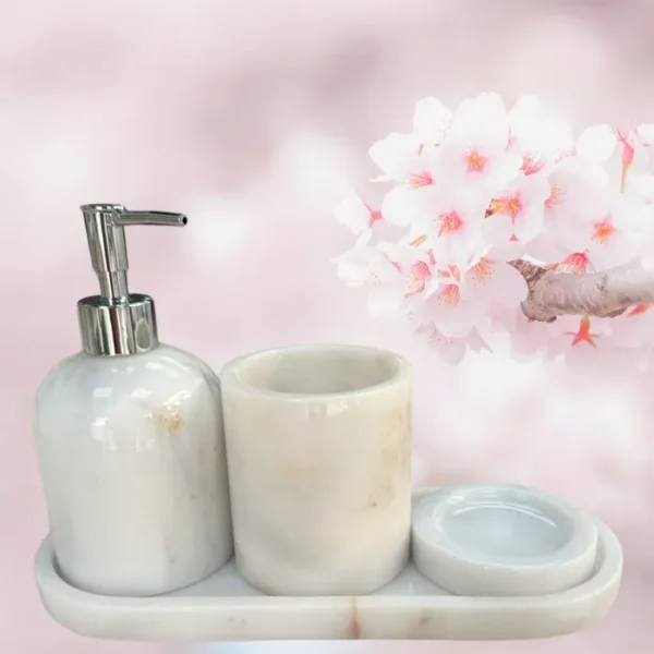Oval Tepsili Gümüş 4'lü Mermer Banyo Seti