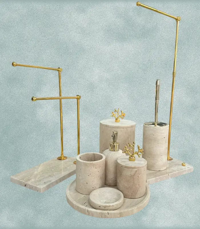 Traverten Gold 9 Parça Banyo Seti